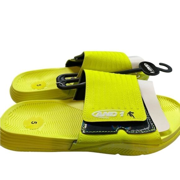 NWOB AND 1 - Youth Bright Yellow Adjustable Slip On Athletic Slides  - Size 5 - Picture 3 of 8